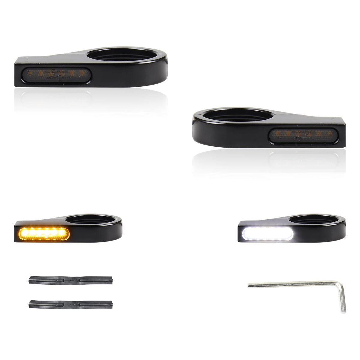 FACAILAHA Motorcycle Front Fork LED Turn Signals Universal Sequential Switchback Running Lights 12V Amber Blinkers W/Mounting Br