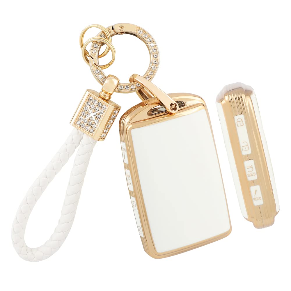 Pifoog Key Fob Cover For Mazda 4 Buttons White Gold Tpu Car Keys Case Shell Protector Bling Keychain Ring For Mazda 3 6 Cx5 Cx9