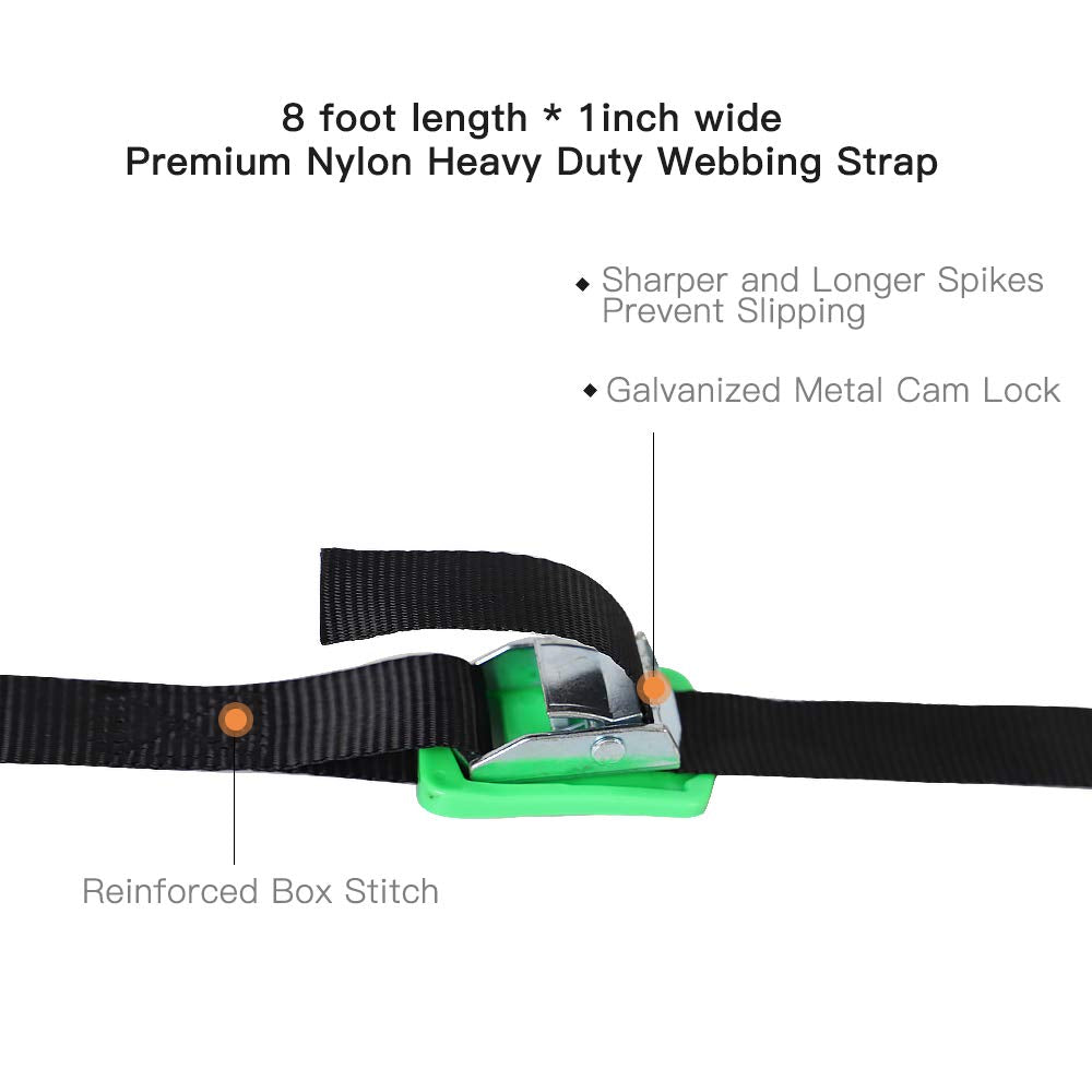 Xstrap Standard Padded Cam Lock Buckle 6Pk 8Ft Powersports Tie-Downs Black Lashing Straps, Come With A Drawstring Bag, For Securing Cargo, Luggage, Kayak