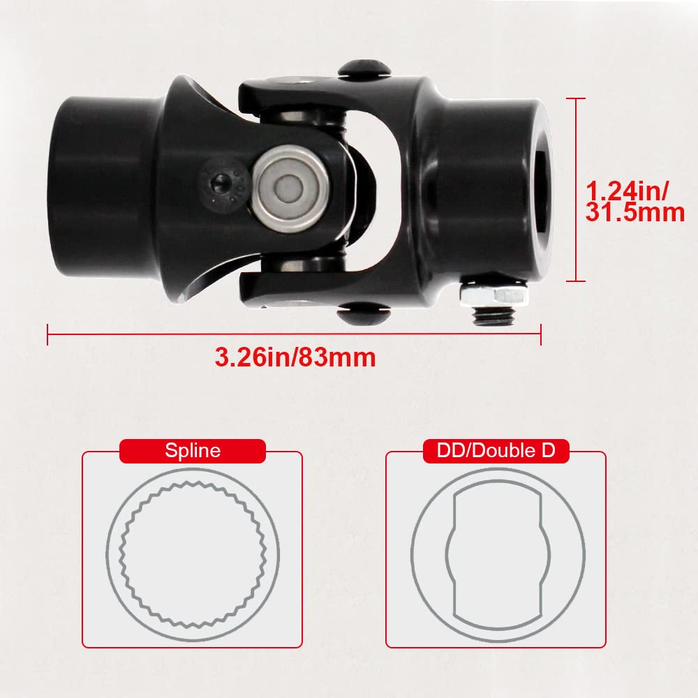 Cool Star 3/4''-36 Spline X 3/4'' Dd Black Single Steering Shaft Universal U-Joint Working Angle 35Degree Length 83Mm (3-1/4'')