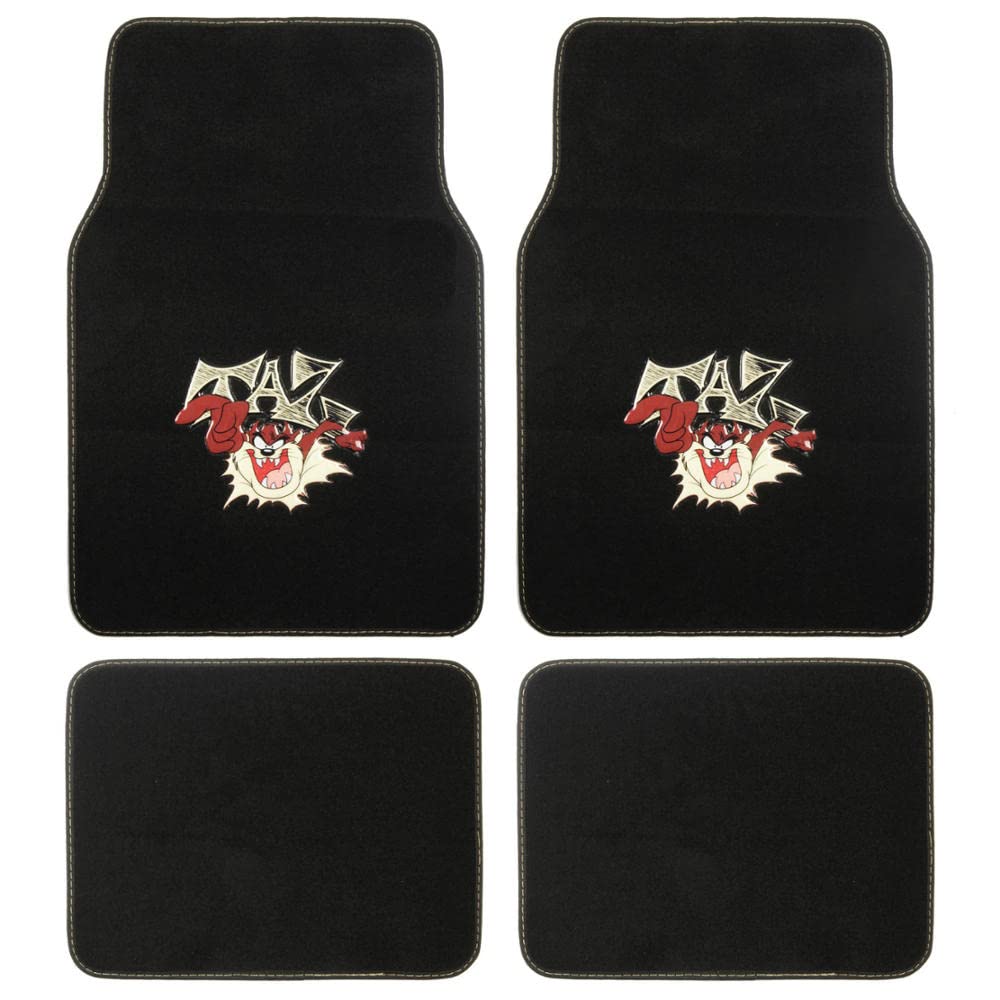 Bdk Warner Brothers Cute Tazmanian Devil Licensed Auto Carpet Floor Mats, Universal Fit 4Pc Set Front & Rear For Car Truck Van S