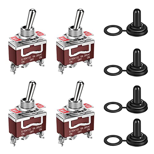 Cnaodun Waterproof Toggle Switch On-Off-On 15A 12V Dc/250V Ac 3 Pin 3 Position Marine Spdt Switch With Weatherproof Boot Cap Cov