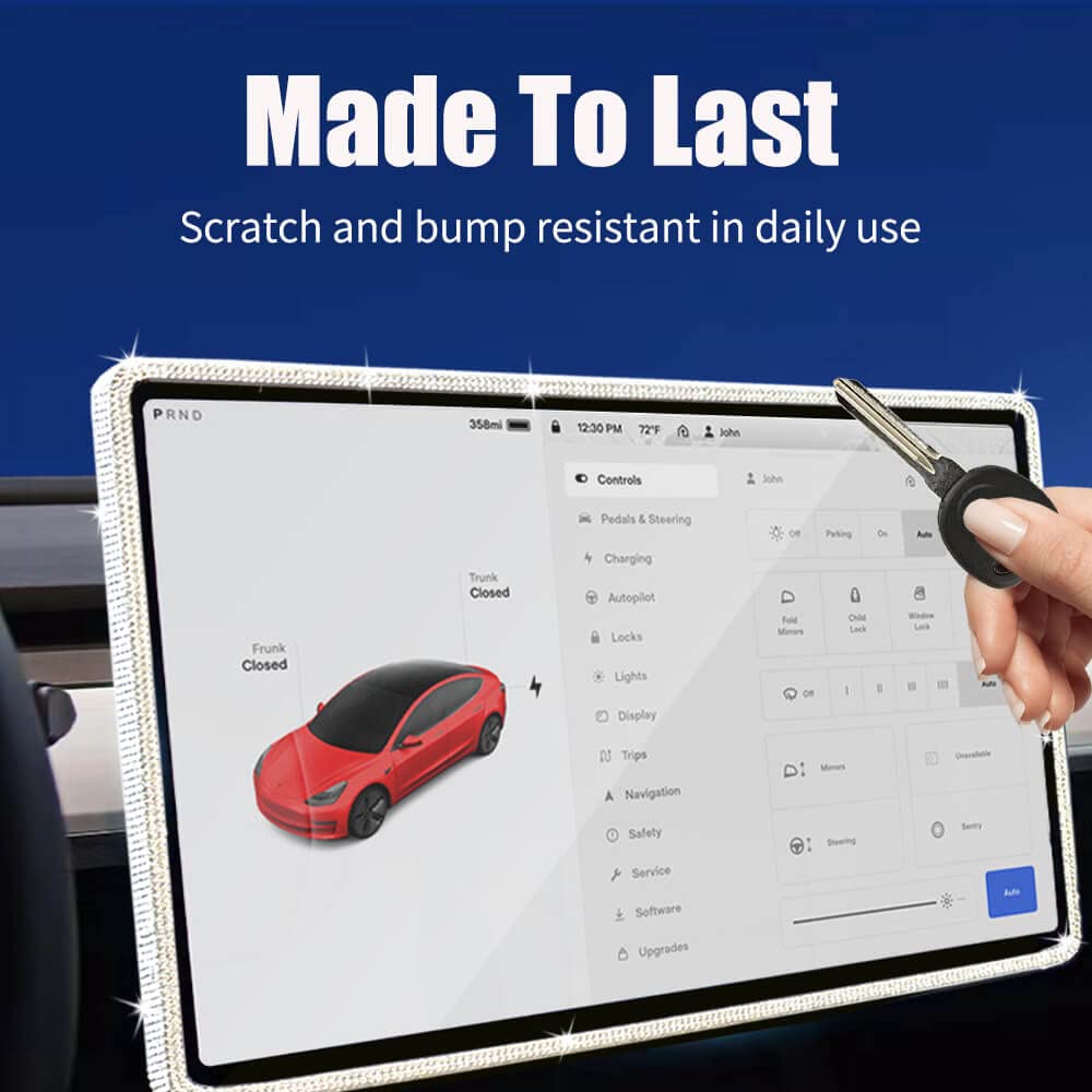 Yeapop Bling Bling Rhinstones Screen Protector For Tesla Model 3 2017-2023 And Model Y, Sparkly Center Console Accessories For 3