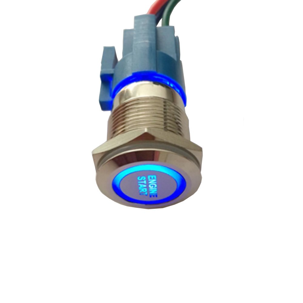 Esupport 12V Car Vehicle Blue Led Light Headlight Push Button Metal Toggle Switch Socket Plug 19Mm Engine Start