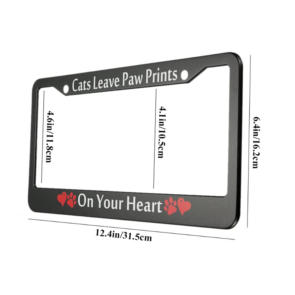 Ofloral Cats Leave Paw Prints On Your Heart Aluminum Alloy License Plate Frame Red Cartoon Cat Paw Print And Heart Applicable To