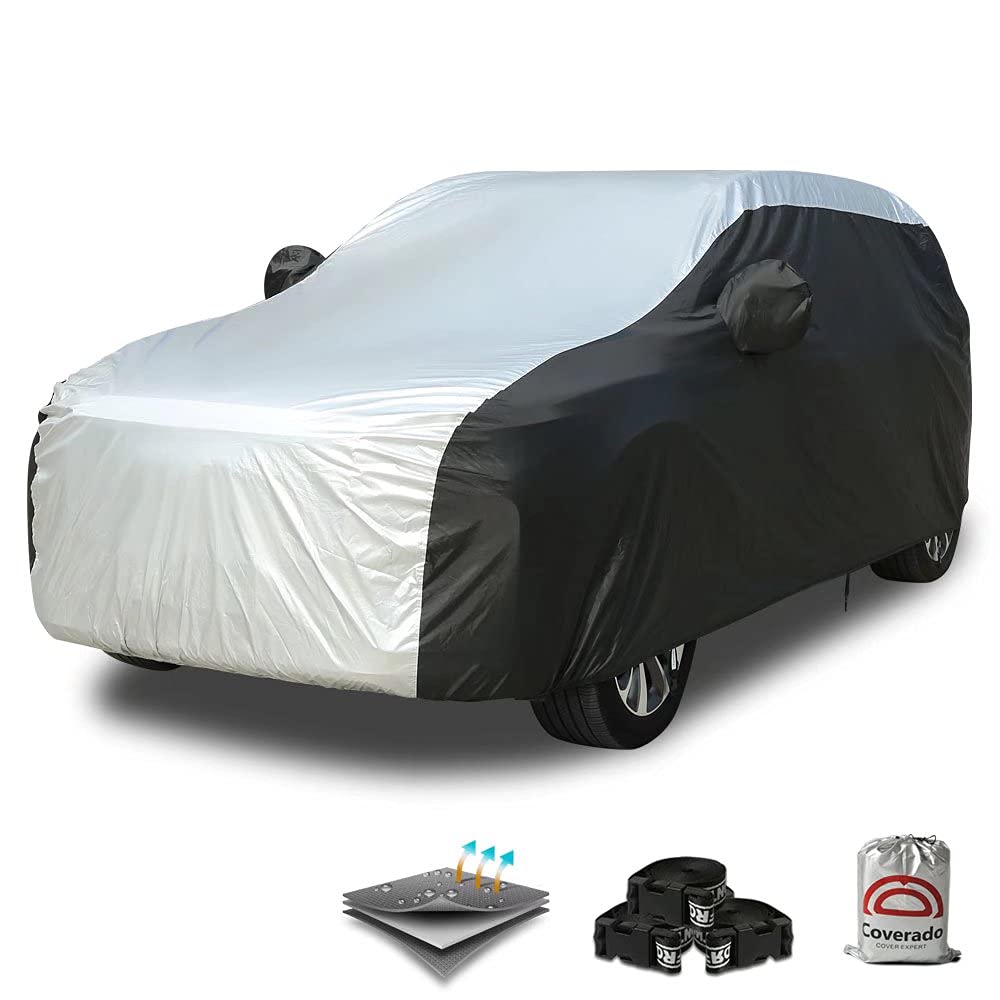 Coverado SUV Car Cover Waterproof All Weather for Automobiles, Outdoor Full Size Cover 210D Rain Sun UV Dust Protection Car Cove