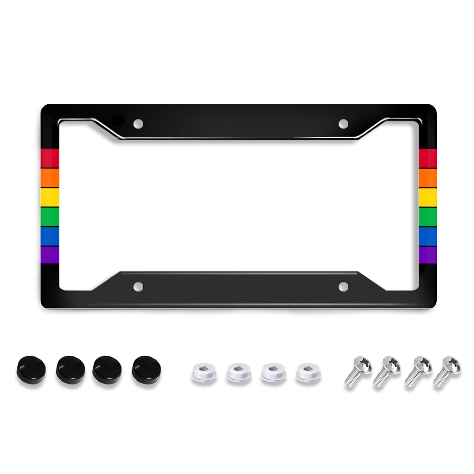 Gay Rainbow Strip License Plate Frame Stainless Steel Car Accessories Personalized License Plate Fits Standard U.S. Vehicles Siz