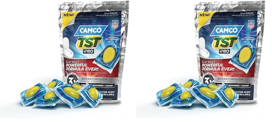 Camco Tst Pro Rv Toilet Treatment Drop-Ins - Innovative Bio-Enzymatic Formula - Fastest Odor Stopper & Rv Sewer Waste Break Down