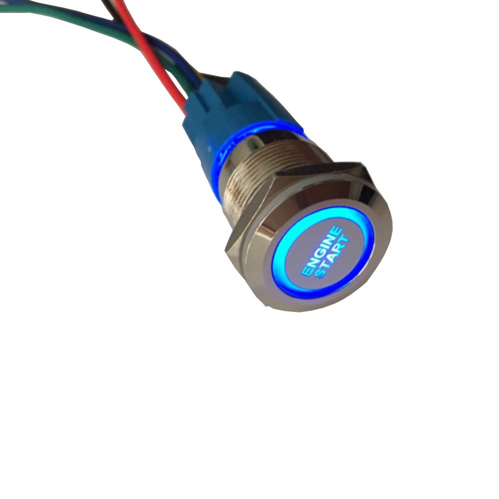 Esupport 12V Car Vehicle Blue Led Light Headlight Push Button Metal Toggle Switch Socket Plug 19Mm Engine Start