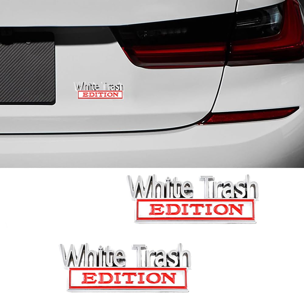 Carrun 2 Pcs White Trash Edition Emblem Front Hood Trunk Door Fender Bumper Metal Badge 3D Decal Sticker Fit For F-150 F250 F350
