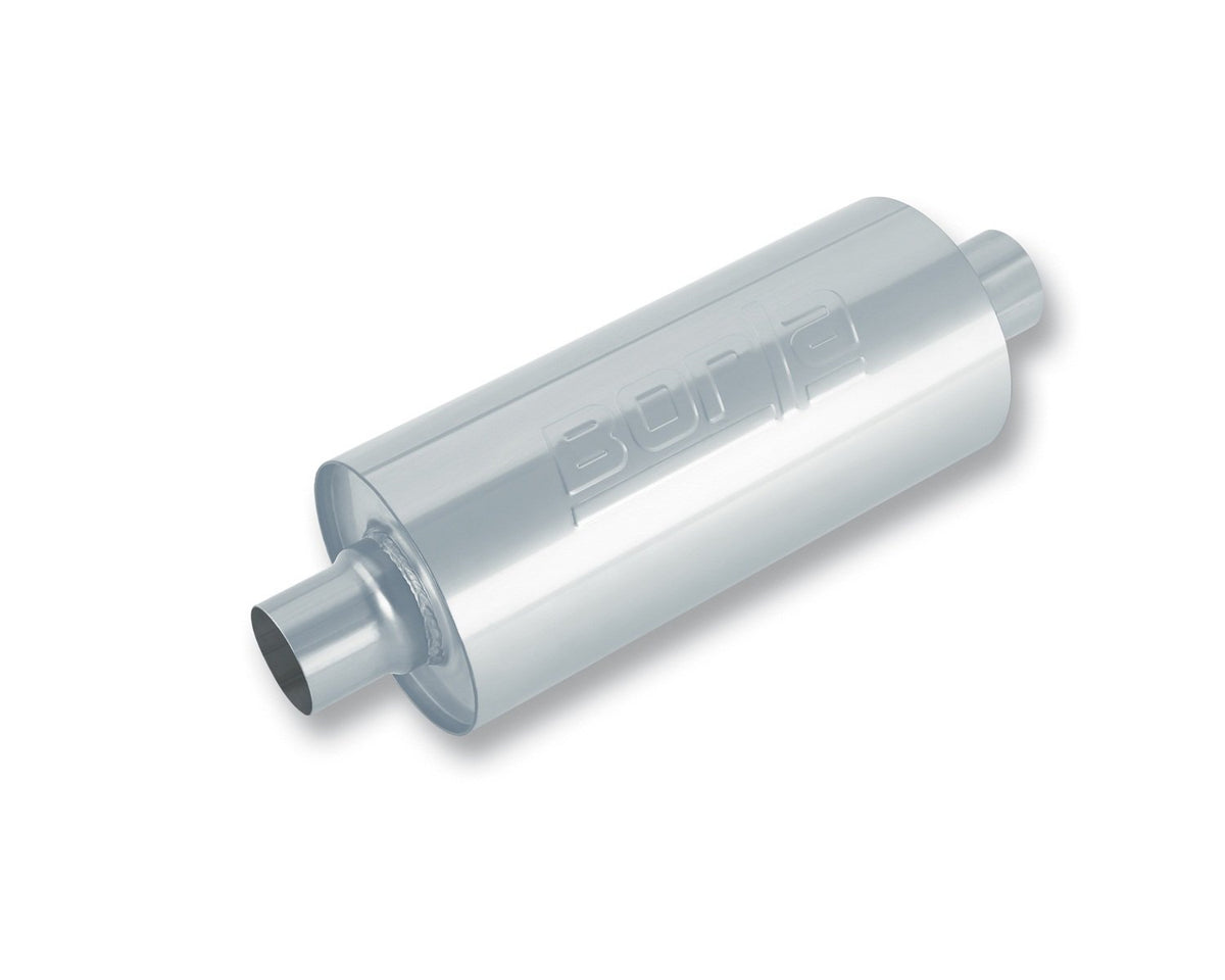 BORLA 400436 Specialty Muffler - Heavy Duty (Truck) - 3'' Center Inlet/ 3'' Center Outlet 6.75'' Round x 24'' Long Body 29'' Ove