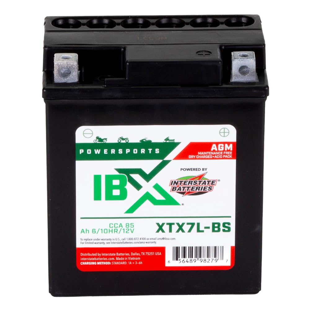 Interstate Batteries Ytx7L-Bs 12V 6Ah Powersports Battery 85Cca Agm Rechargeable Replacement For Honda, Suzuki, Piaggio Motorcyc