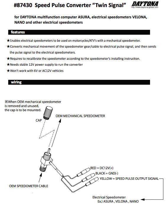 DAYTONA Motorcycle Speedometer Conversion Adapter Convert Mechanical to Electric Speedometer (93390)