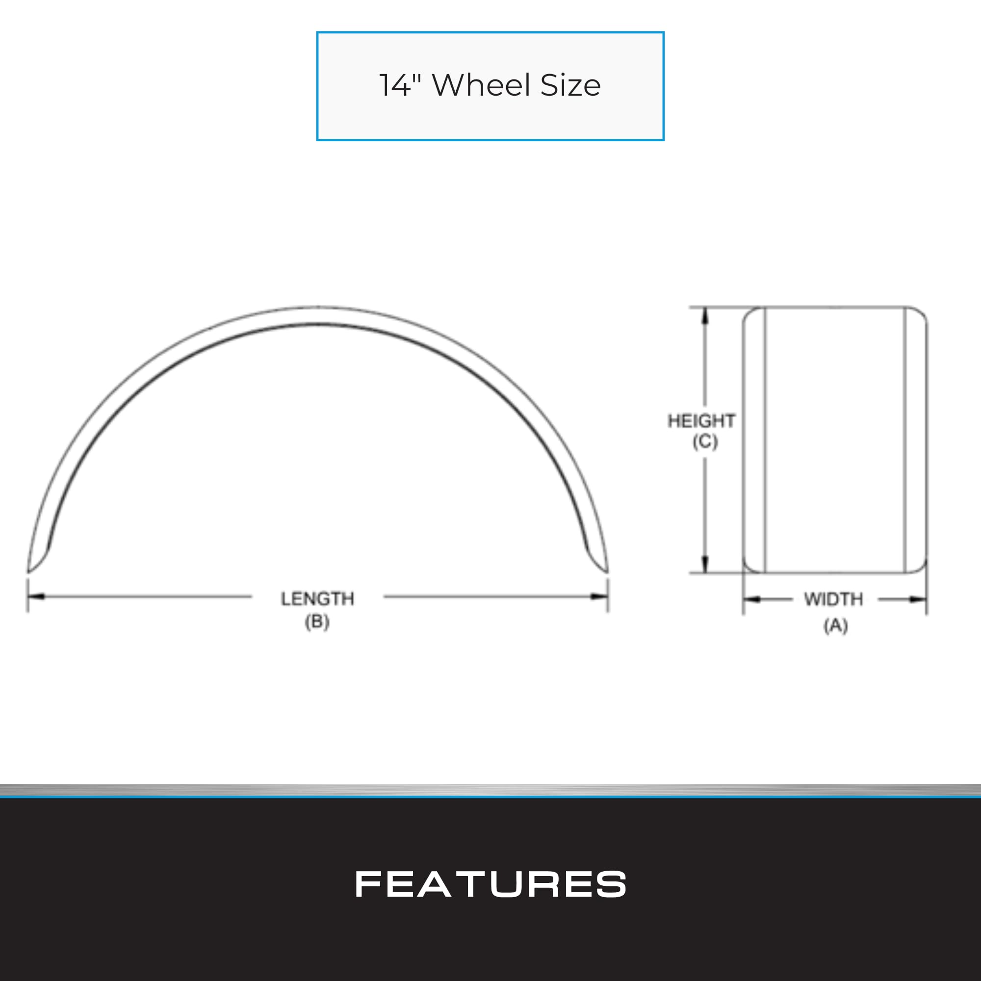 Tie Down Trailer Fender - Single Axle, 16 Gauge Galvanized Steel - for 14'' Wheel Tire Assemblies- 31.5'' L x 9'' W x 13'' H (1