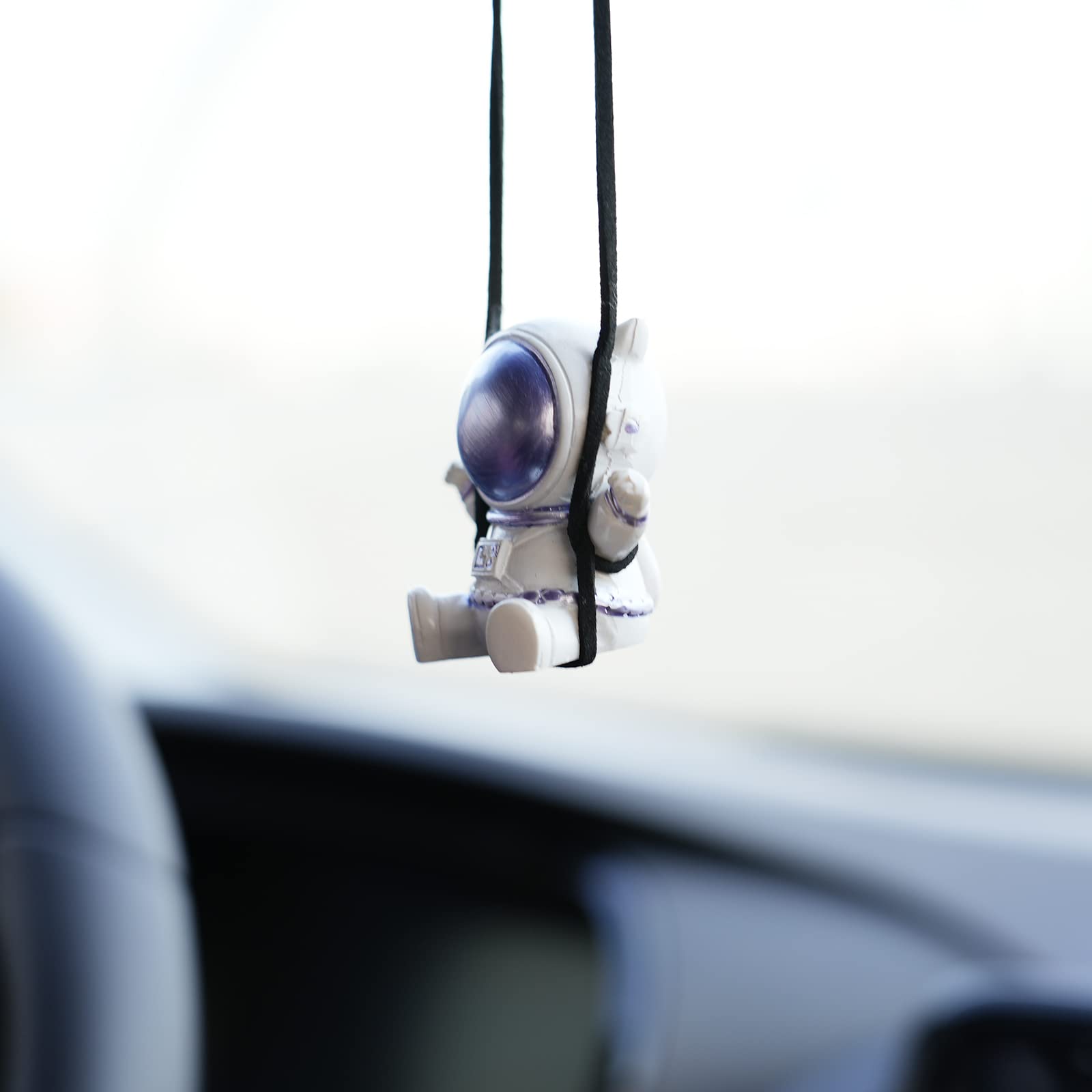 AMIORO Swing Astronaut Shaped Car Pendant Cartoon Car Rear View Mirror Hanging Ornaments (New Blue)