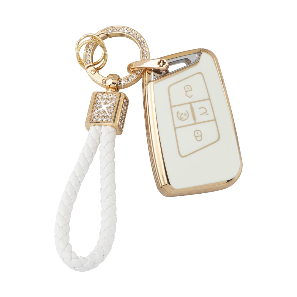 Pifoog Key Fob Cover For Vw Volkswagen White Gold Bling Keychain Tiguan Atlas Jetta Taos Arteon Car Accessories Cute Tpu Smart K