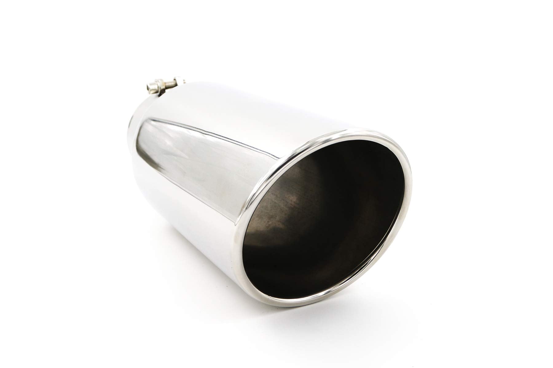 Rp Remarkable Power, 4'' Inlet 6'' Outlet 15'' Long Exhaust Tip, Stainless Steel Rolled Angle Cut, Polished Chrome-Plated Finish