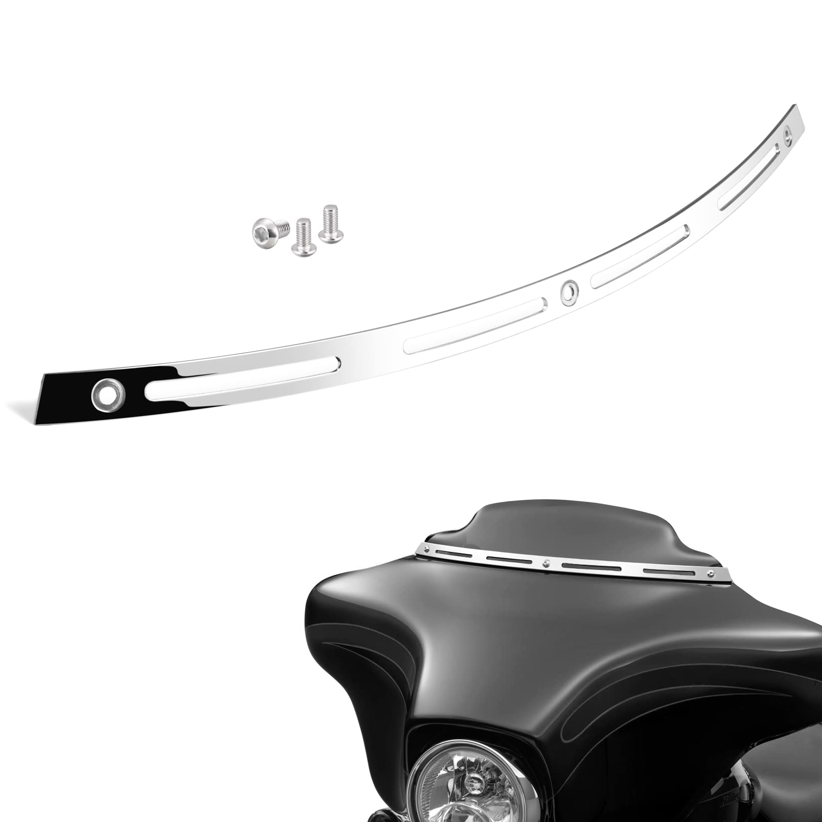 Pbymt Polished Stainless Slotted Batwing Windshield Trim Chrome Compatible For Harley Tri Electra Street Glide Ultra Limited 1996-2013