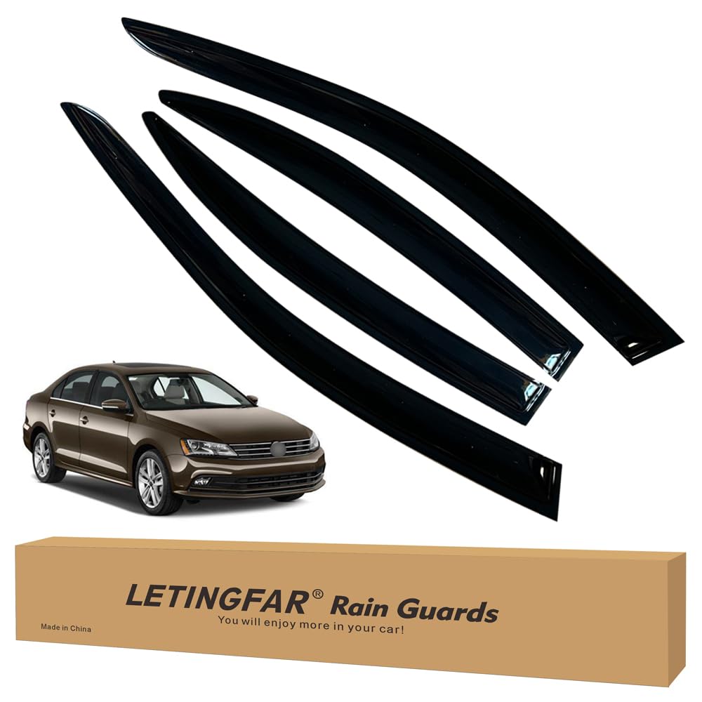 LETINGFAR Window Visors Rain Guards for Volkswagen Jetta 2011 2012 2013 2014 2015 2016 2017 2018 Accessories, Wind Deflectors Ve