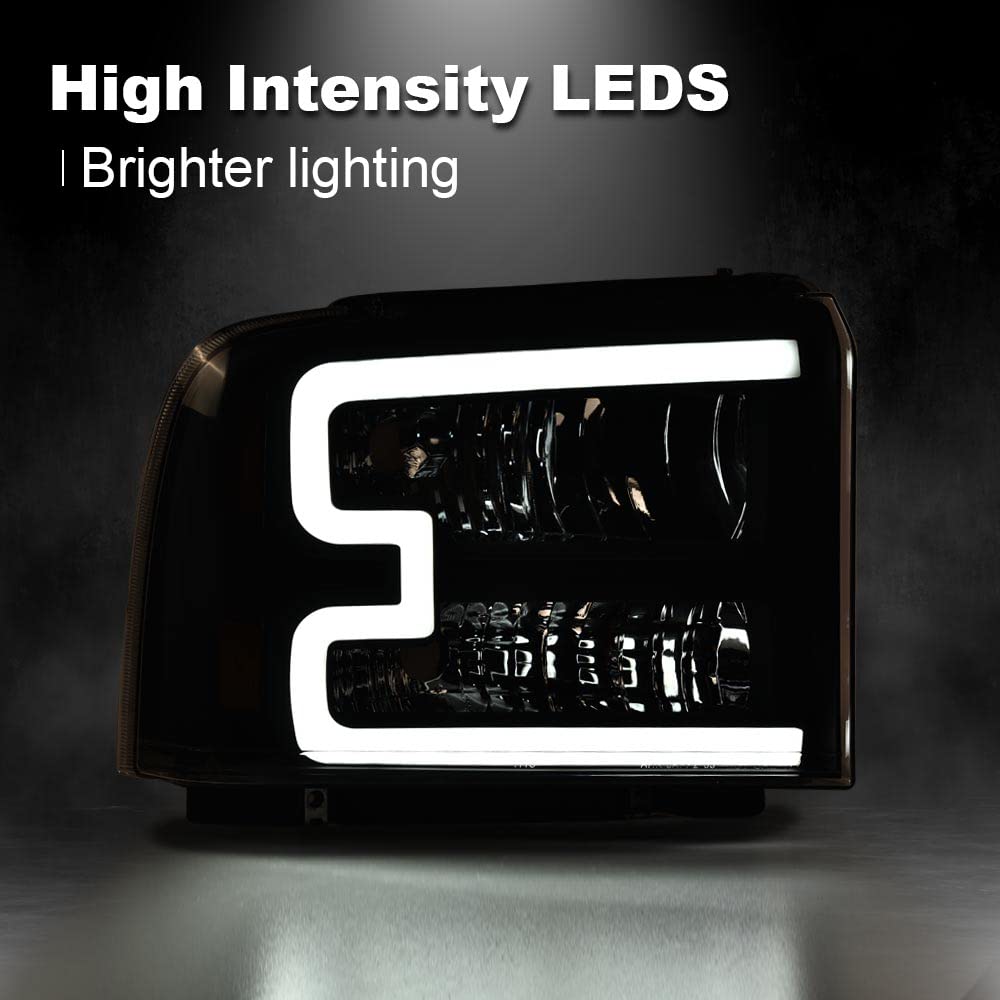 Pit66 Led Drl Headlight Compatible With Ford F250 F350 F450 F550 Super Duty 2005-2007/Compatible With Excursion 2005 6C3Z13008Db