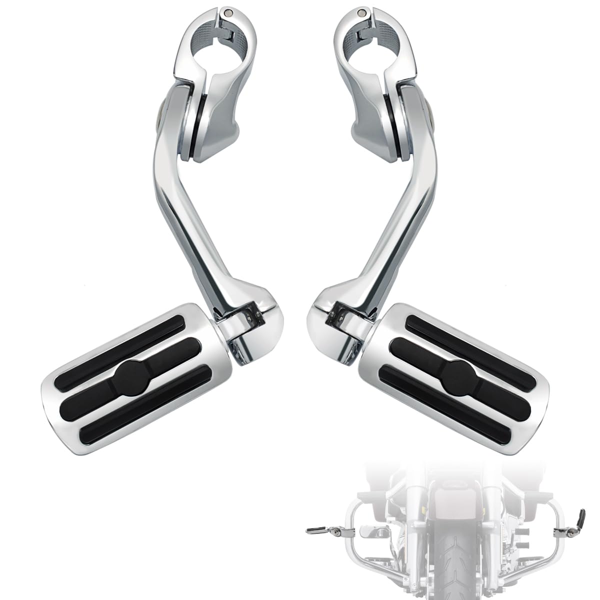 Fovplue 1.25'' Highway Footpegs,Adjustable Long Angled Highway Pegs W/Mounts For Harley Touring Street Glide Electra Glide Road 