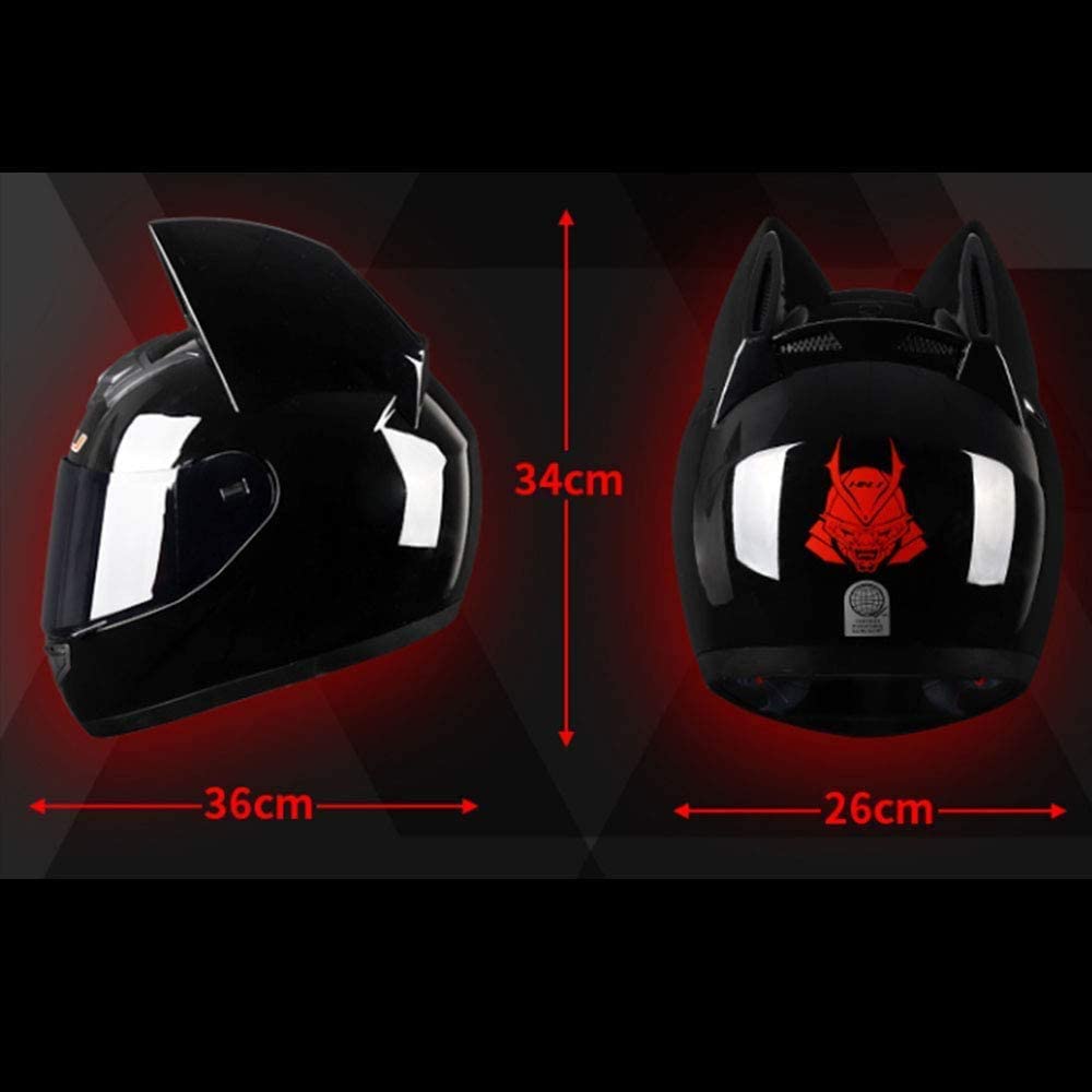 Adult Personalized Cat Ear Motorcycle Helmet,Men And Women Cool Cat Locomotive Motorcycle Full Face Helmet,Dot/Fmvss-218 Certification Standard,Suitable For All Seasons