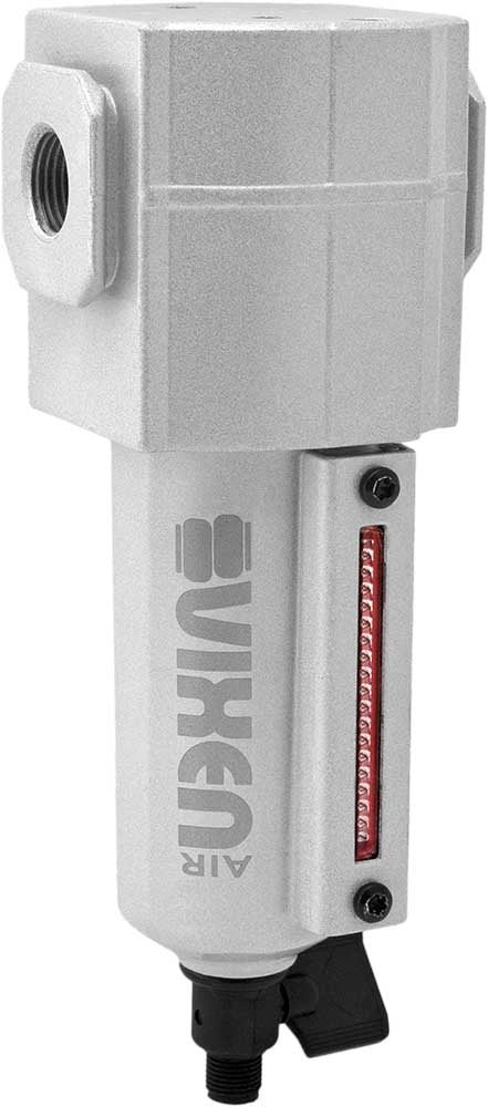Vixen Air 3/8'' NPT in-line Aluminum Air Filter (Water Trap/Separator) for Air Ride/Suspension/Air Tools Silver VXF3938S