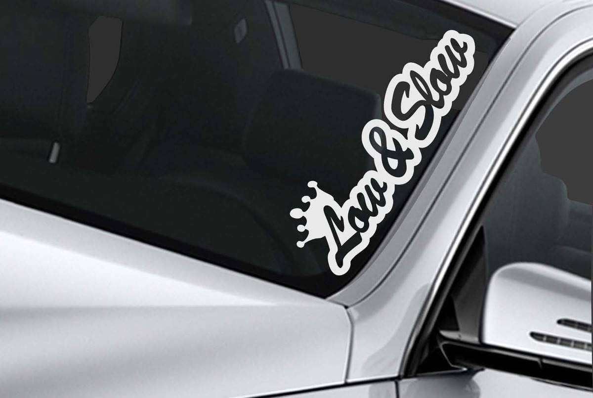 Low And Slow Car Sticker Decal, Truck, Windshield Banner Sticker, 20 X 6 Inches - White Letters Die Cut Vinyl
