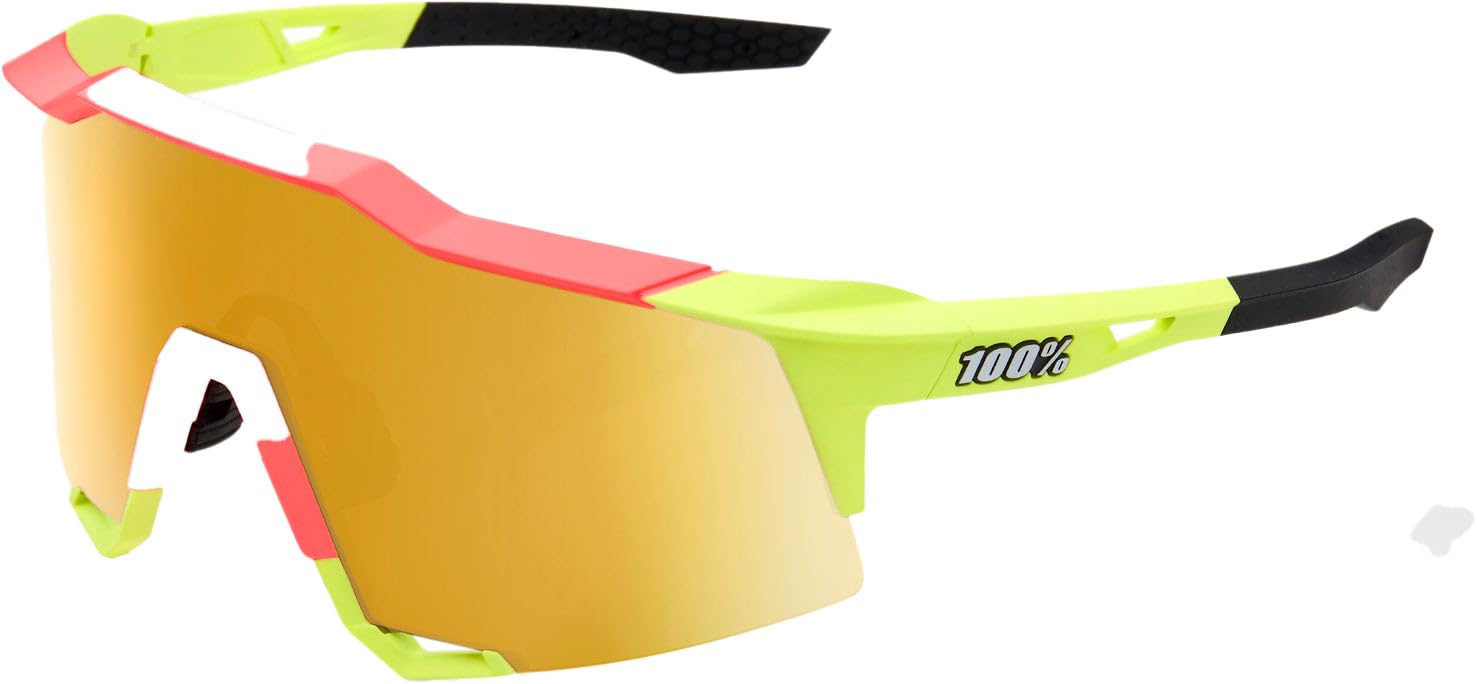 100% SPEEDCRAFT Sport Performance Cycling Sunglasses MATTE WASHED OUT NEON YELLOW - Flash Gold Mirror