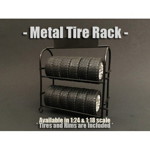 American Diorama Metal Tire Rack With Rims And Tires For 1/24 Scale Models