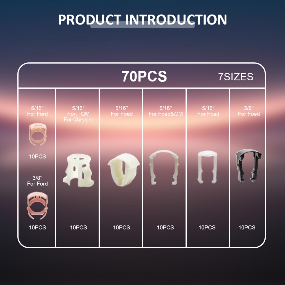 Fuel Line Clips, Auto Clips Replacement Kit, Transmission Line Clips, Fuel Line Retaining Clip Box, Refrigerant Line Clip, 3/8 &