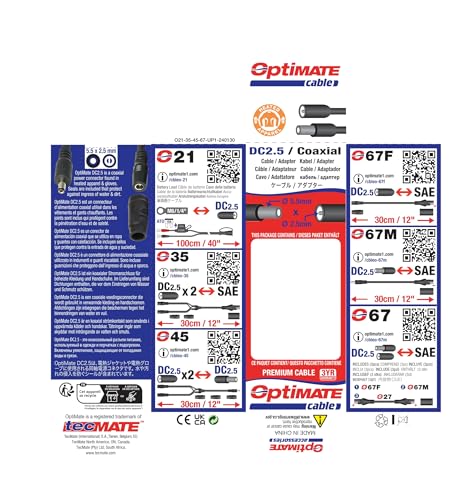 Optimate Cableo-21, Weatherproof Battery Lead, Heated Apparel