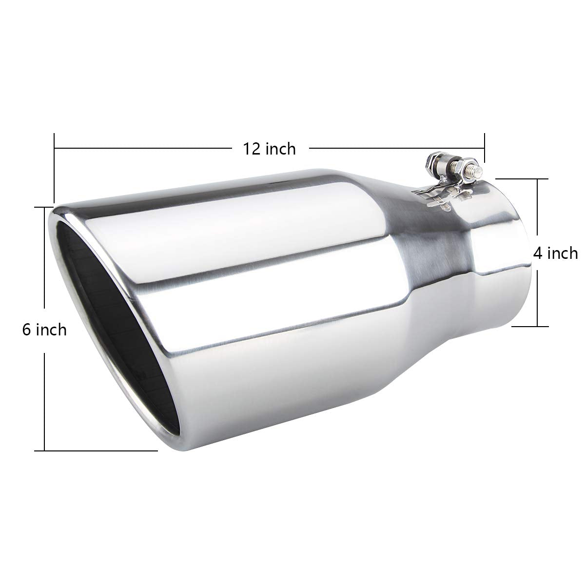4 Inlet Diesle Exhaust Tip , 6 Outlet, 12 Long Truck Tailtip, Rolled Angel Design, Polished Finished