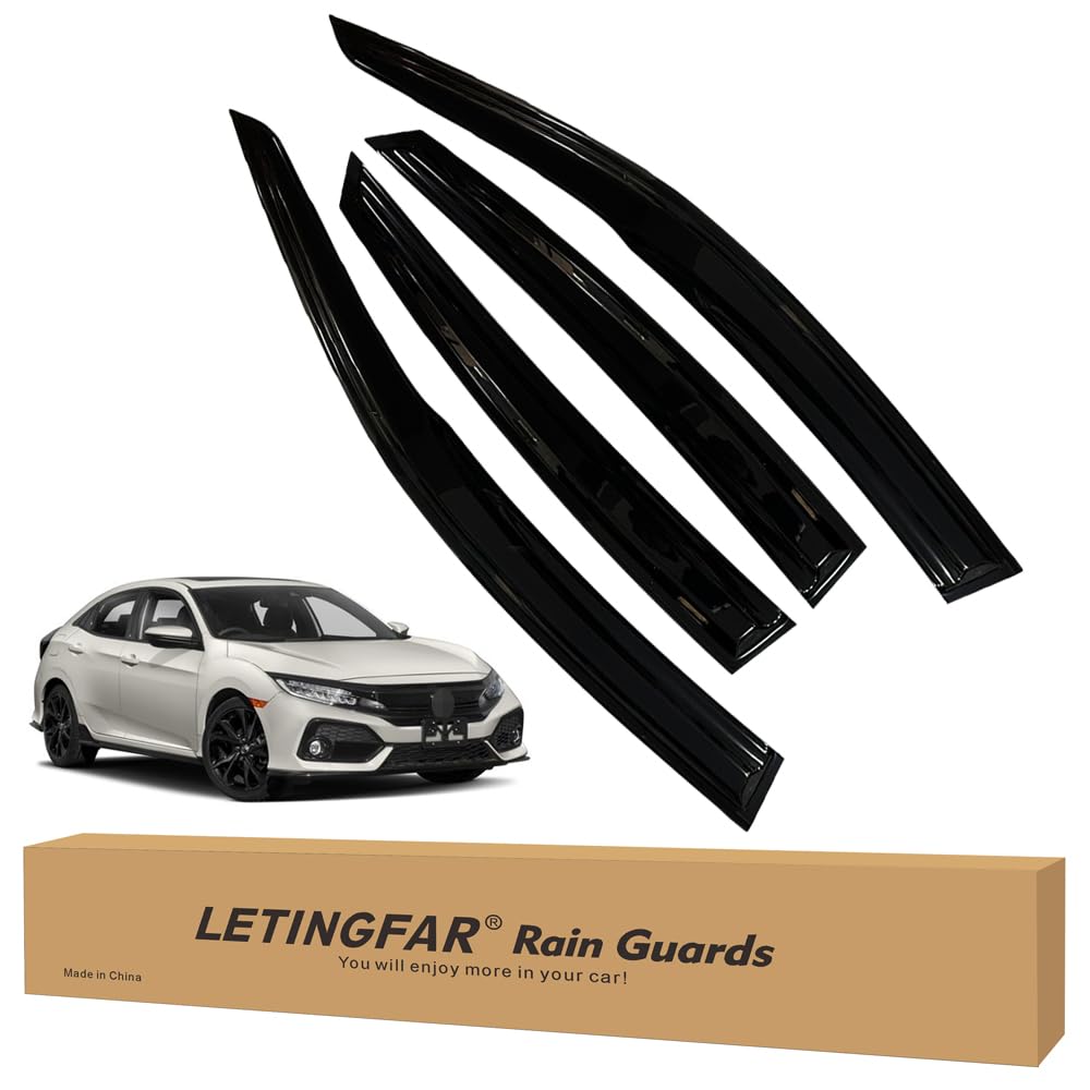 Tape-on Rain Guards for 2016-2021 Honda Civic Hatchback, Side Vent Visors Shades Window Deflectors
