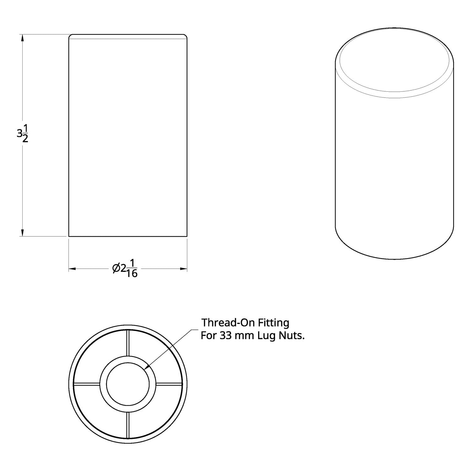 United Pacific 10013Cb - Wheel Lug Nut Cover Set - 33Mm X 3-1/2&quot; Chrome Plastic Cylinder Nut Cover - Thread-On (60 Pack