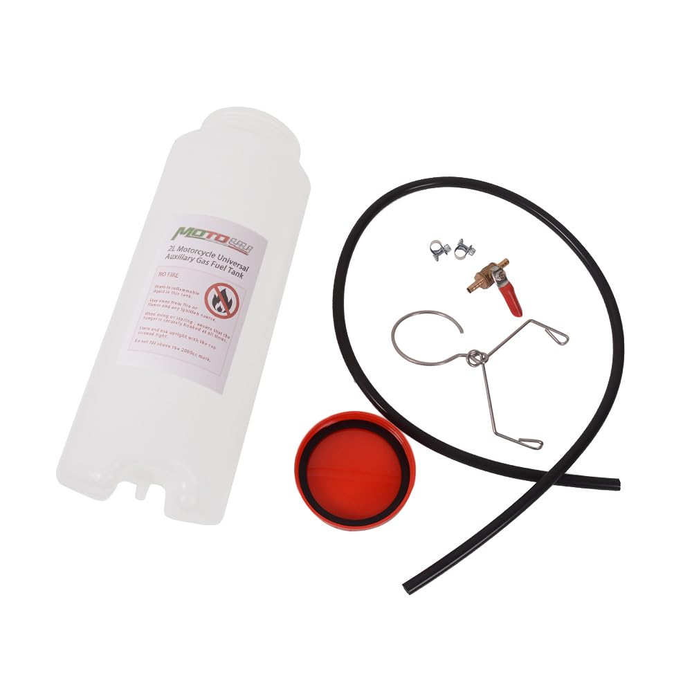 MOTO4U Auxiliary Gas Fuel Tank Universal Motorcycle Gas Tank Repair Tool Kit Gas Container Auxiliary Fuel Tank 2L with Fuel Hose