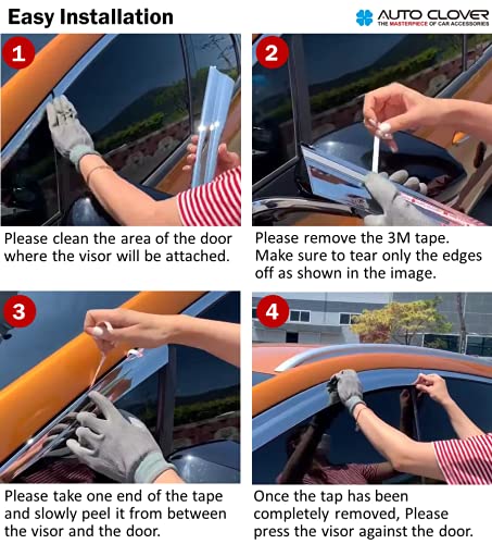 AUTO CLOVER Tape-On Rain Guards for Kia Forte 2014-2018, Smoked Window Deflectors, 4 Pcs Set