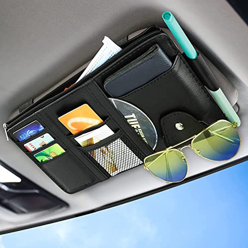 Brogbus Document Folder Car Visor Organizer Sun Visor Organizer For Car Pens, Sunglasses And Document Pockets (Black)