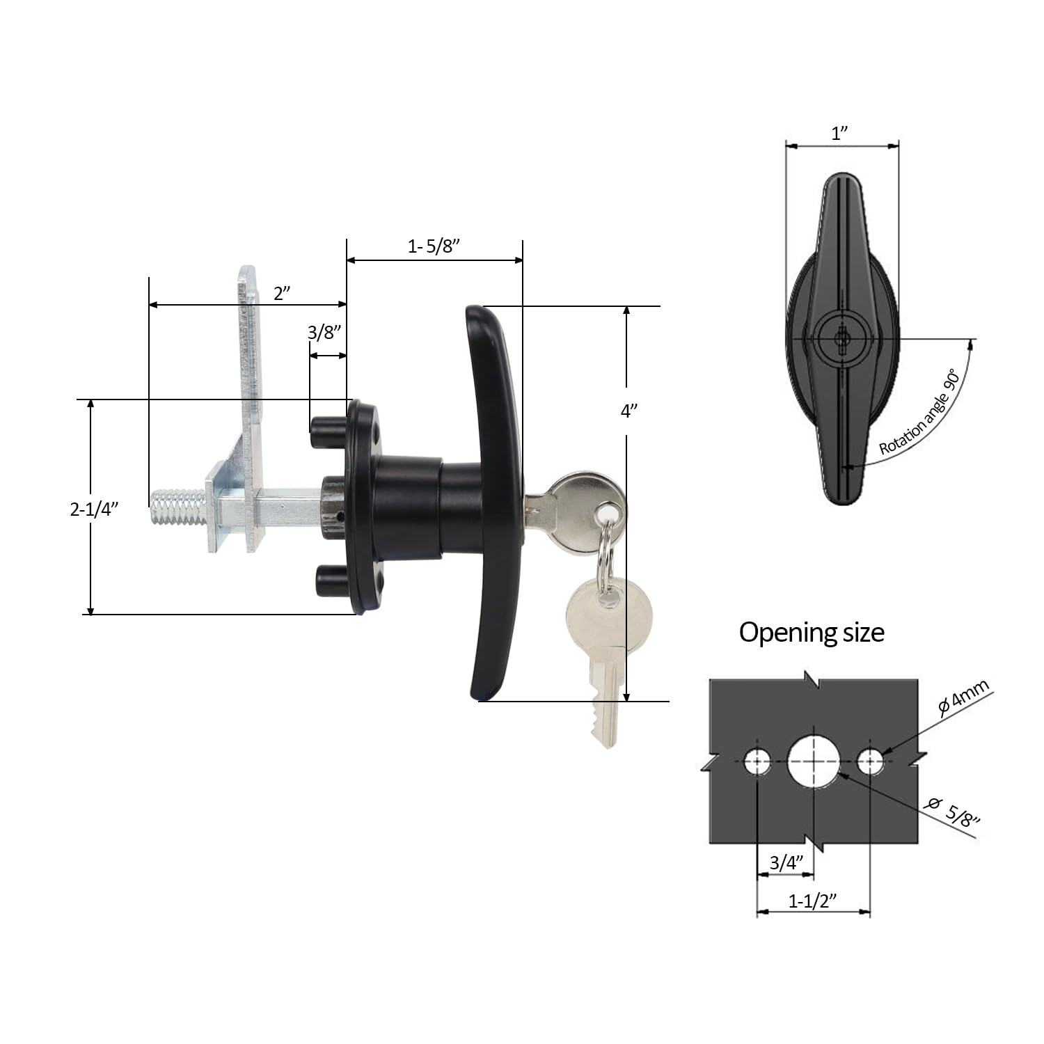 Qzattcaen Keyed-Alike Locking T-Handle Kit For Truck Camper Shell/Cap & Topper - Black T-Handle Lock Set With Door Compatibility