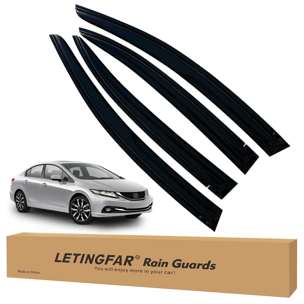 LETINGFAR Window Visors Rain Guards for Honda Civic 2012 2013 2014 2015 Accessories, Wind Deflectors Vent Shades for Honda Civic