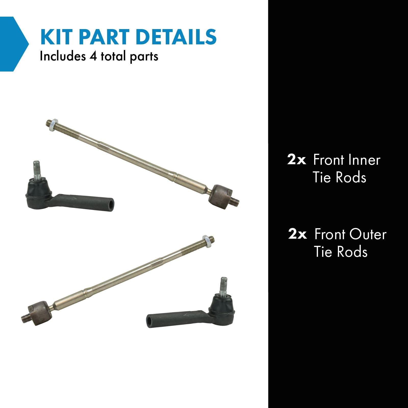 Trq Front Inner & Outer Tie Rod Set Driver & Passenger Side Inner & Outer Compatible With 2011-2016 Chrysler Town & Country 2011
