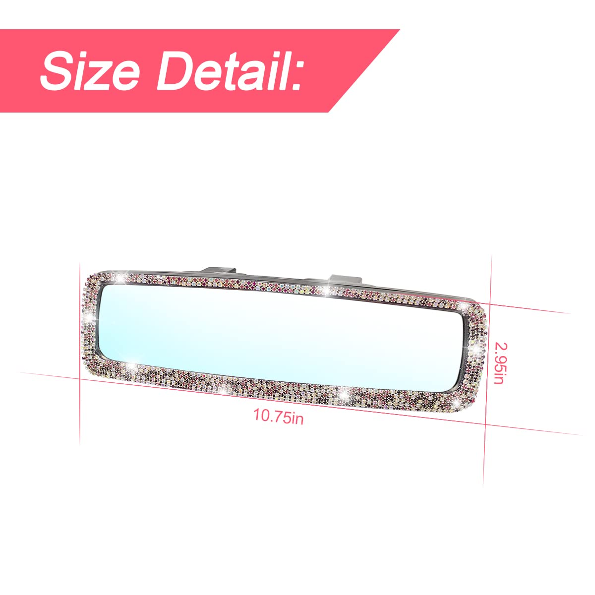 Bling Car Rear View Mirror, Rhinestones Crystal Clip-On Rearview Mirror With Hd Glass, Compatible With Most Cars, Suvs, Vehicles