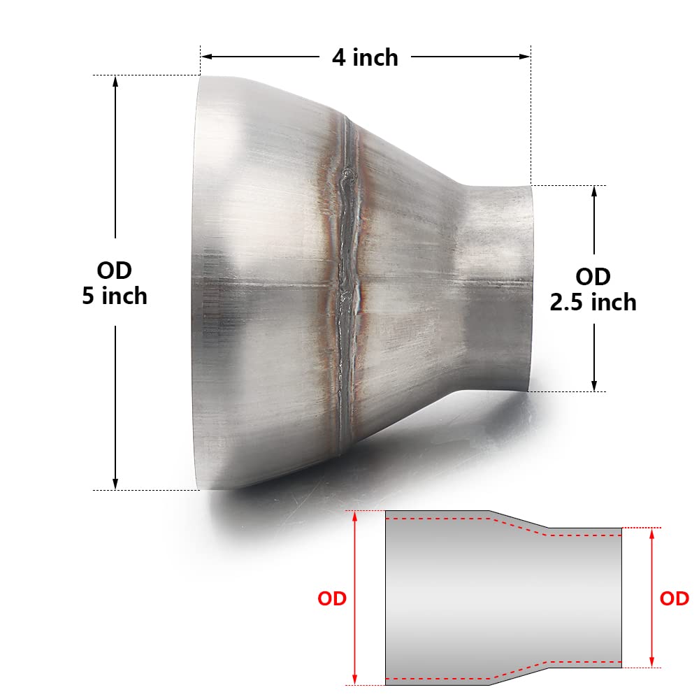 A-Karck Exhaust Adapter Connector 2.5' Od To 5' Od, Exhaust Pipe Reducer 4' Overall Length 304 Stainless Steel
