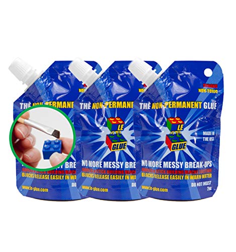 Le Glue Temporary Glue, 3 Pack - Non-Permanent Adhesive For Plastic Building Blocks, No More Messy Break-Ups - Safe, Non-Toxic F