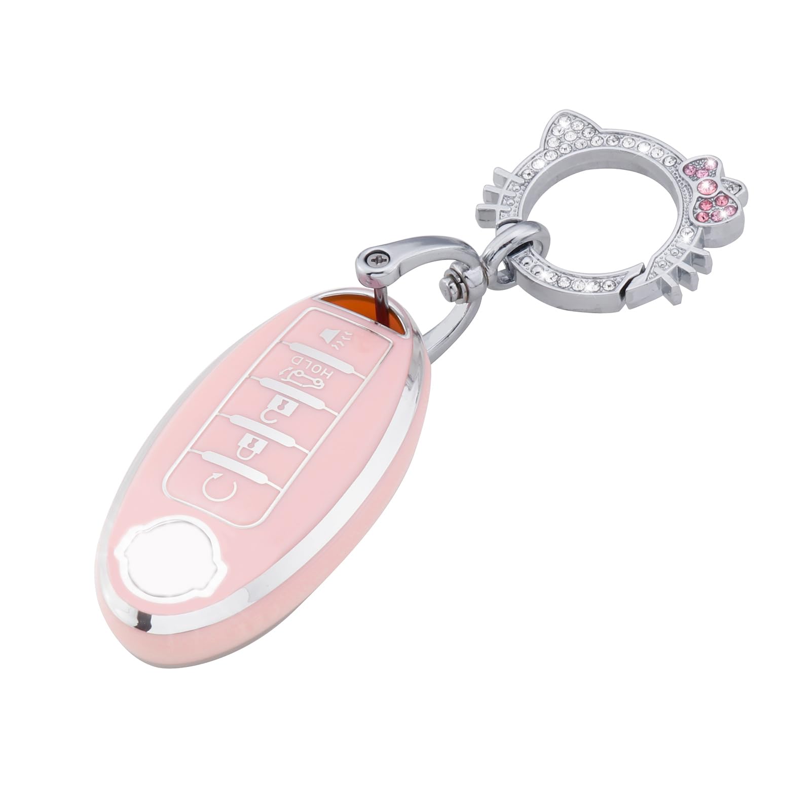 Pangpai Pink Key Fob Cover for Nissan, Soft TPU Key Protection with Keychain Fit for Altima Rogue Sentra Pathfinder Frontier Max