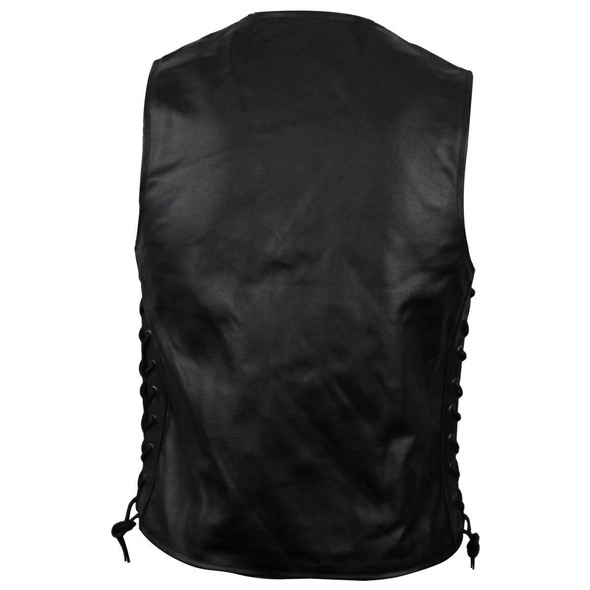 Vance Men'S Black Straight Bottom Leather Motorcycle Vest (M)