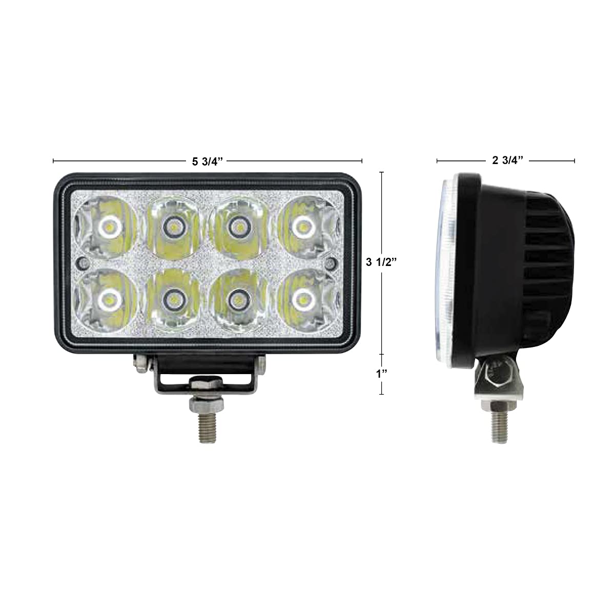 United Pacific 8 High Power Led Rectangular Work Light With Chrome Reflector, 36507