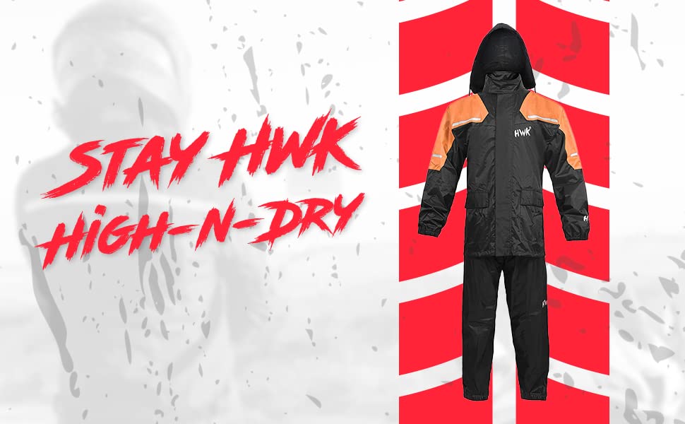 Hwk Motorcycle Rain Suit For Men And Women, Two-Piece Waterproof Motorcycle Rain Gear With Reflective Rain Jacket And Rain Pants For Weatherproof All-Season Riding, Hi-Vis Orange, X-Large