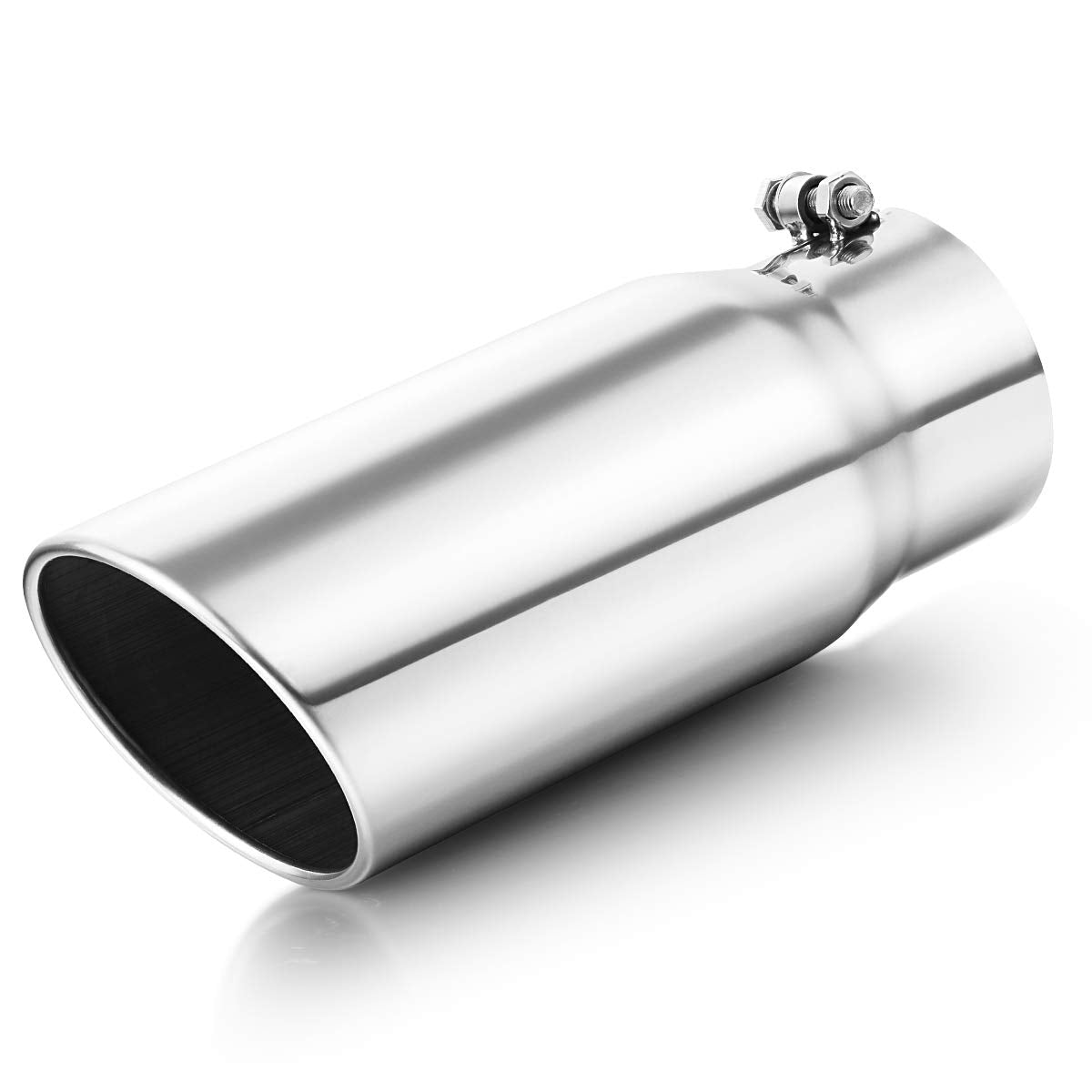 A-Karck Exhaust Tip 4'' Inlet, Polished Bolt On 4'' Inlet 5'' Outlet 12'' Long Stainless Steel Muffler Tip Protect Tailpipe