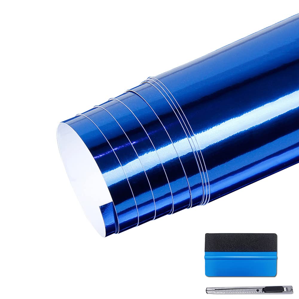 Lzlrun 1Ft X 5Ft Chrome Mirror Vinyl Wrap Adhesive Car Sticker Decal Film (1.64Ft X 5Ft, Blue)